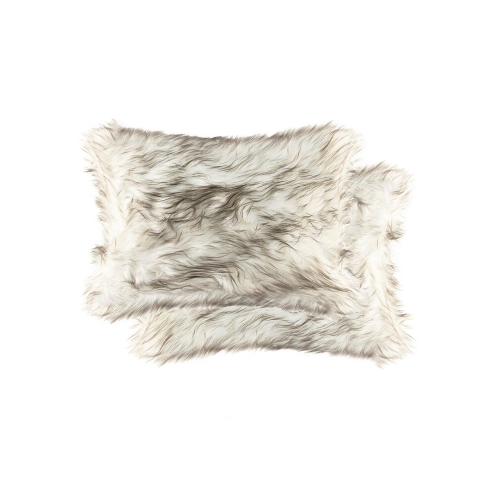 Luxe Home Decor Belton Faux Fur Pillow | 2-Piece | Gradient grey | 12"x20"